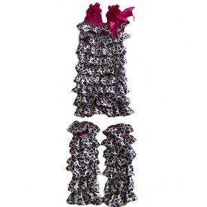 Baby Girl Barbie Pink Leopard Print Ruffle Boho Infant Romper-Size 12-18 Mths